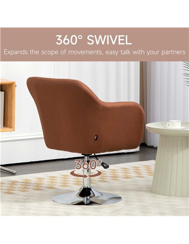 HOMCOM Swivel Accent Chair for Living Room Contemporary Vanity Armchair with Adjustable Height Thick Cushion Lumbar Support Armr