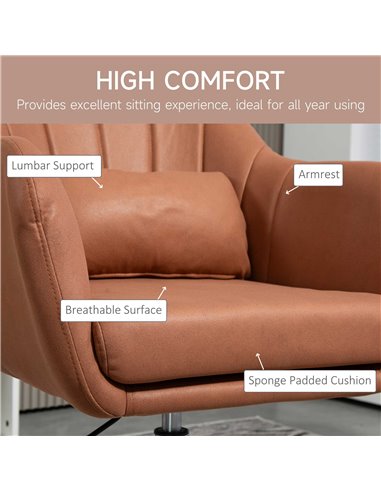 HOMCOM Swivel Accent Chair for Living Room Contemporary Vanity Armchair with Adjustable Height Thick Cushion Lumbar Support Armr