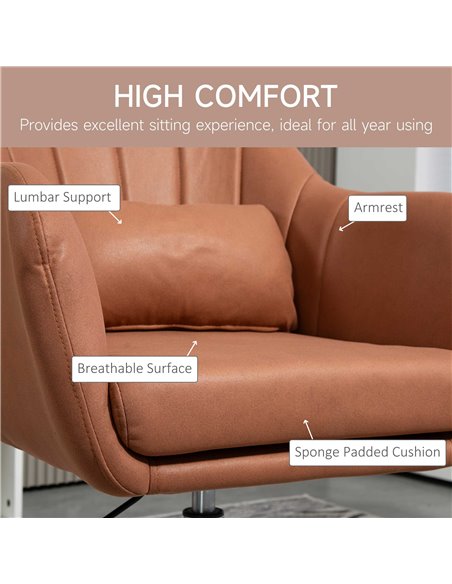 HOMCOM Swivel Accent Chair for Living Room Contemporary Vanity Armchair with Adjustable Height Thick Cushion Lumbar Support Armr - pic 91222 | FastDaddyshop