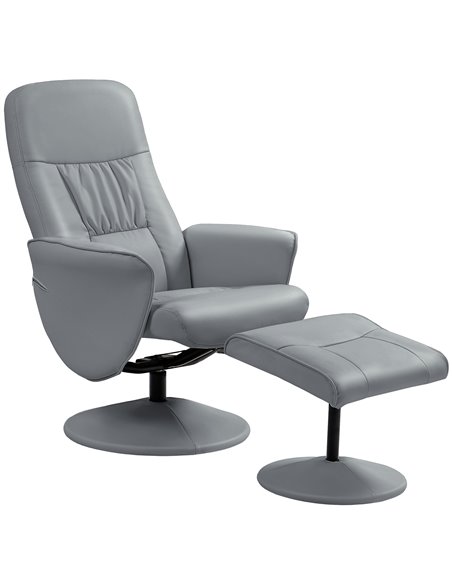 Swivel Recliner Chair with Footstool, HOMCOM PU Leather Armchair and Ottoman with High Back and Round Base for Living Room, Ligh - pic 91226 | FastDaddyshop