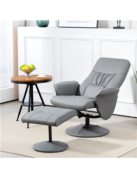 Swivel Recliner Chair with Footstool, HOMCOM PU Leather Armchair and Ottoman with High Back and Round Base for Living Room, Ligh - pic 91227 | FastDaddyshop