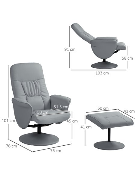 Swivel Recliner Chair with Footstool, HOMCOM PU Leather Armchair and Ottoman with High Back and Round Base for Living Room, Ligh - pic 91228 | FastDaddyshop