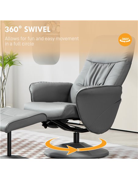 Swivel Recliner Chair with Footstool, HOMCOM PU Leather Armchair and Ottoman with High Back and Round Base for Living Room, Ligh - pic 91230 | FastDaddyshop