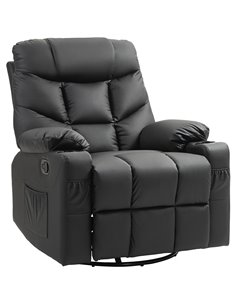 HOMCOM Manual Reclining Chair, Recliner Armchair with Swivel, Faux Leather, Footrest, Cup Holders, 86x93x102cm, Black 839-638V70
