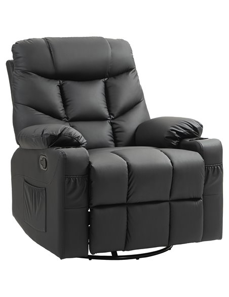 HOMCOM Manual Reclining Chair, Recliner Armchair with Swivel, Faux Leather, Footrest, Cup Holders, 86x93x102cm, Black 839-638V70 - pic 91235 | FastDaddyshop
