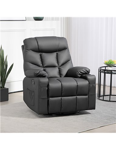 HOMCOM Manual Reclining Chair, Recliner Armchair with Swivel, Faux Leather, Footrest, Cup Holders, 86x93x102cm, Black 839-638V70