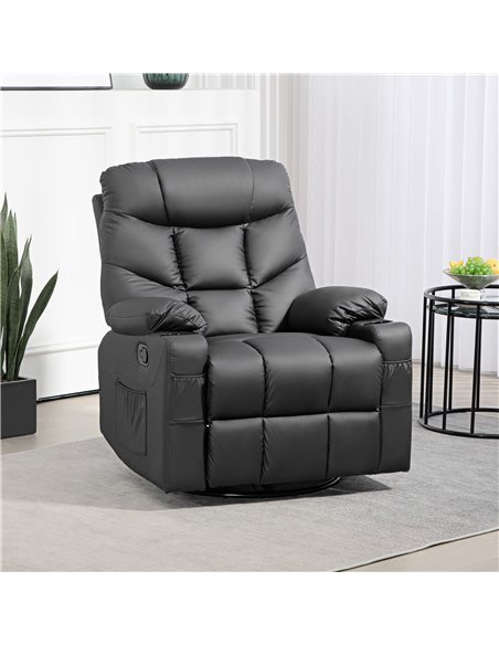 HOMCOM Manual Reclining Chair, Recliner Armchair with Swivel, Faux Leather, Footrest, Cup Holders, 86x93x102cm, Black 839-638V70 - pic 91236 | FastDaddyshop