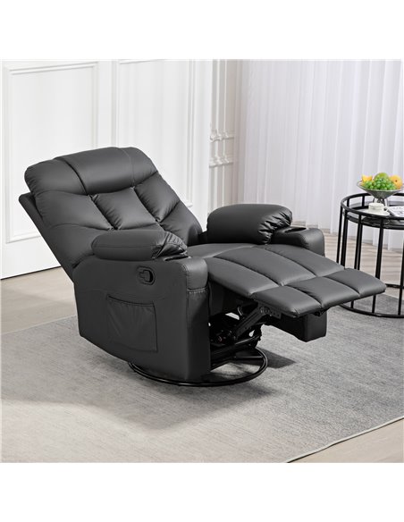 HOMCOM Manual Reclining Chair, Recliner Armchair with Swivel, Faux Leather, Footrest, Cup Holders, 86x93x102cm, Black 839-638V70 - pic 91242 | FastDaddyshop