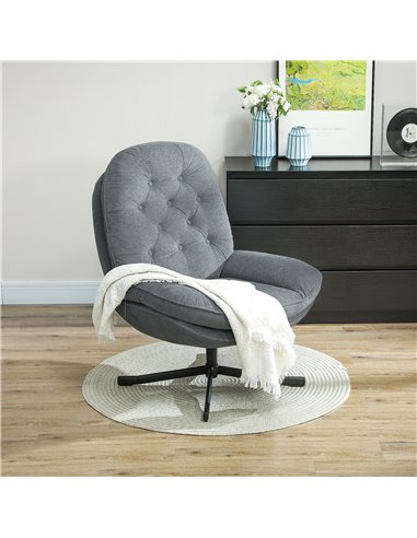 HOMCOM Armchair with 360 Degree Swivel and Wide Padded Seat, Upholstered Accent Chair with Water-Repellent Chenille Fabric Occas