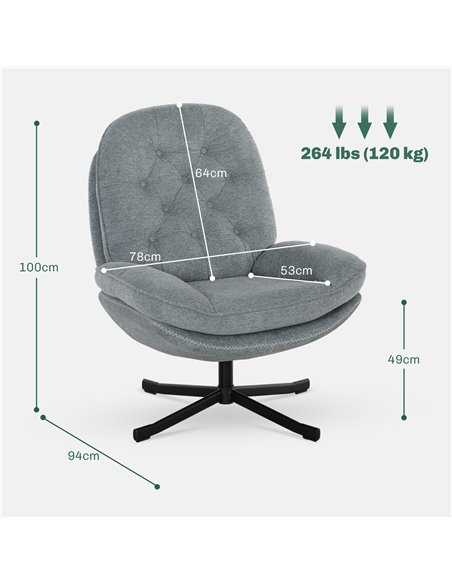HOMCOM Armchair with 360 Degree Swivel and Wide Padded Seat, Upholstered Accent Chair with Water-Repellent Chenille Fabric Occas - pic 91246 | FastDaddyshop