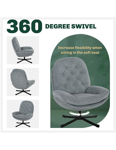 HOMCOM Armchair with 360 Degree Swivel and Wide Padded Seat, Upholstered Accent Chair with Water-Repellent Chenille Fabric Occas