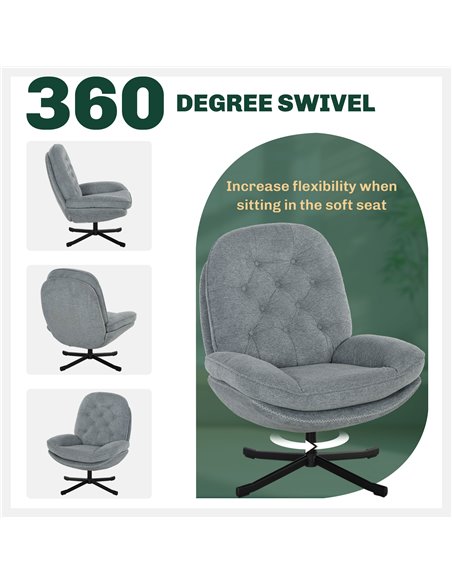 HOMCOM Armchair with 360 Degree Swivel and Wide Padded Seat, Upholstered Accent Chair with Water-Repellent Chenille Fabric Occas - pic 91247 | FastDaddyshop
