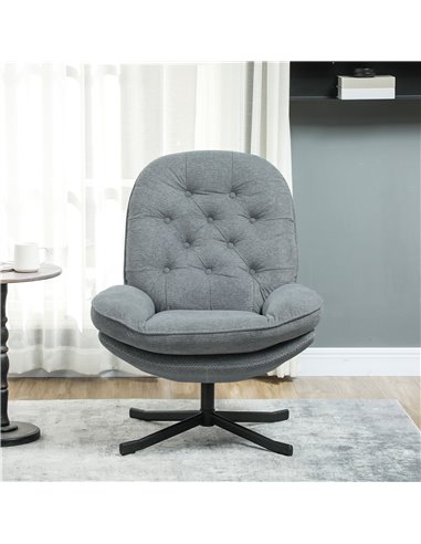 HOMCOM Armchair with 360 Degree Swivel and Wide Padded Seat, Upholstered Accent Chair with Water-Repellent Chenille Fabric Occas
