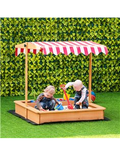 Outsunny Kids Wooden Sandbox with Adjustable Height Cover, Bottom Liner, Seat, Plastic Basins 2