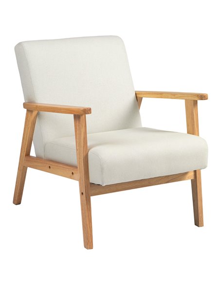 HOMCOM Fabric Accent Chair for Living Room, Arm Chair with Rubber Wood Frame and Padded Cushion, Cream White 835-288V71CW - pic 91352 | FastDaddyshop