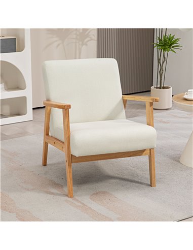 HOMCOM Fabric Accent Chair for Living Room, Arm Chair with Rubber Wood Frame and Padded Cushion, Cream White 835-288V71CW