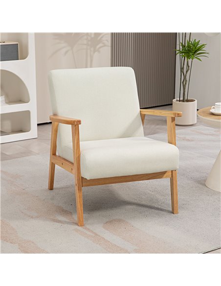 HOMCOM Fabric Accent Chair for Living Room, Arm Chair with Rubber Wood Frame and Padded Cushion, Cream White 835-288V71CW - pic 91353 | FastDaddyshop