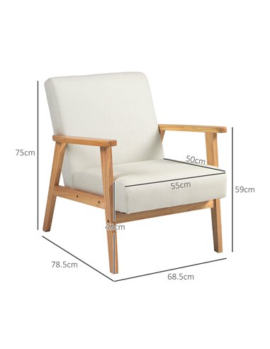 HOMCOM Fabric Accent Chair for Living Room, Arm Chair with Rubber Wood Frame and Padded Cushion, Cream White 835-288V71CW