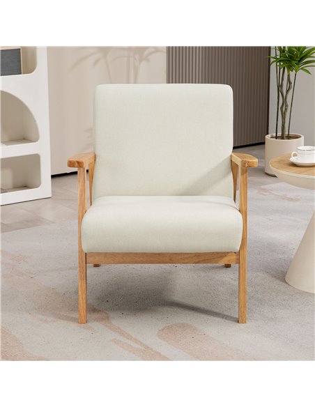 HOMCOM Fabric Accent Chair for Living Room, Arm Chair with Rubber Wood Frame and Padded Cushion, Cream White 835-288V71CW - pic 91357 | FastDaddyshop