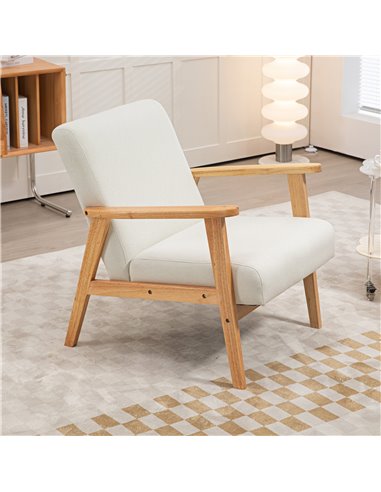 HOMCOM Fabric Accent Chair for Living Room, Arm Chair with Rubber Wood Frame and Padded Cushion, Cream White 835-288V71CW