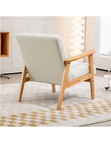 HOMCOM Fabric Accent Chair for Living Room, Arm Chair with Rubber Wood Frame and Padded Cushion, Cream White 835-288V71CW
