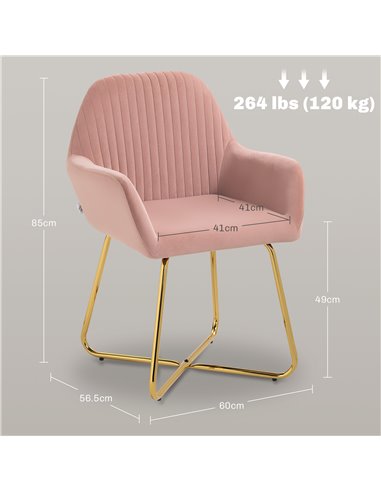 HOMCOM Modern Arm Chair Upholstered Accent Chair with Metal Base for Living Room Pink 839-128V72PK