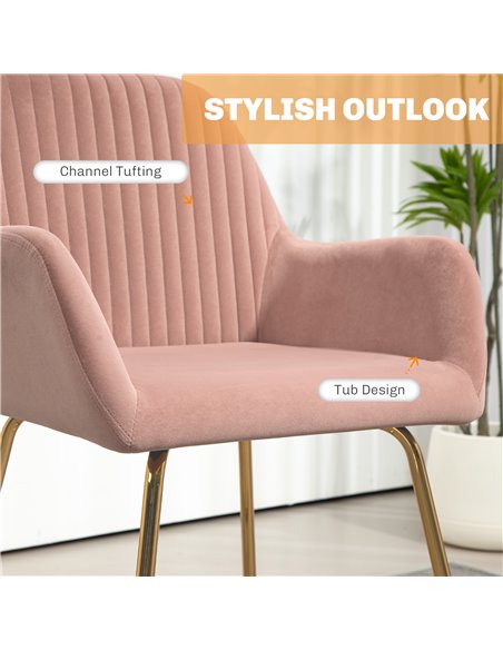 HOMCOM Modern Arm Chair Upholstered Accent Chair with Metal Base for Living Room Pink 839-128V72PK - pic 91364 | FastDaddyshop