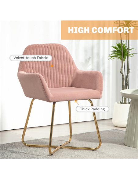 HOMCOM Modern Arm Chair Upholstered Accent Chair with Metal Base for Living Room Pink 839-128V72PK - pic 91365 | FastDaddyshop