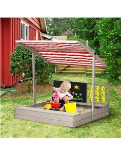Outsunny Kids Wooden Sandpit, Sandbox with Canopy & Seats, for Gardens - Grey 2