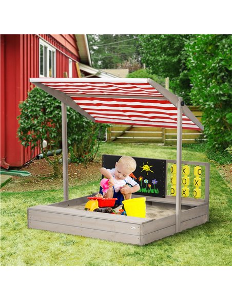 Outsunny Kids Wooden Sandpit, Sandbox with Canopy & Seats, for Gardens - Grey - pic 9137 | FastDaddyshop