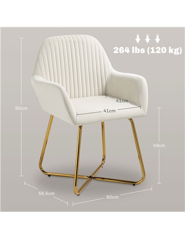 HOMCOM Modern Arm Chair Upholstered Accent Chair with Metal Base for Living Room Cream White 839-128V72CW