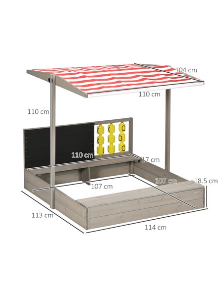 Outsunny Kids Wooden Sandpit, Sandbox with Canopy & Seats, for Gardens - Grey - pic 9138 | FastDaddyshop