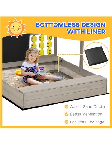 Outsunny Kids Wooden Sandpit, Sandbox with Canopy & Seats, for Gardens - Grey