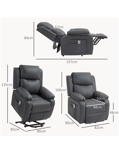 HOMCOM Electric Power Lift Recliner Chair Vibration Massage Reclining Chair with Remote Control and Side Pocket, Dark Grey 713-0
