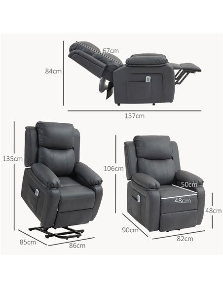 HOMCOM Electric Power Lift Recliner Chair Vibration Massage Reclining Chair with Remote Control and Side Pocket, Dark Grey 713-0 - pic 91399 | FastDaddyshop