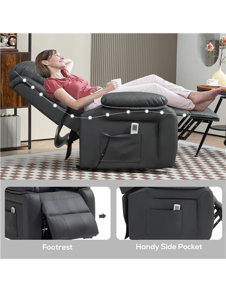 HOMCOM Electric Power Lift Recliner Chair Vibration Massage Reclining Chair with Remote Control and Side Pocket, Dark Grey 713-0 - pic 91402 | FastDaddyshop