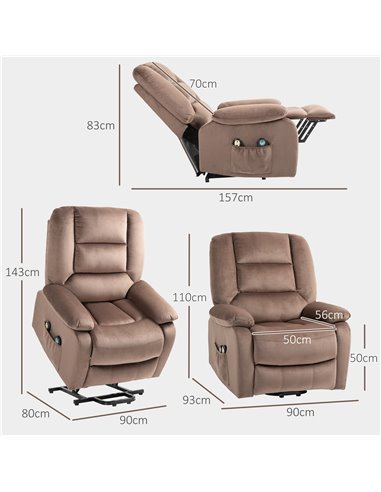 HOMCOM Electric Riser and Recliner Chair with Vibration Massage, Heat, Side Pocket, Brown 713-161V70BN
