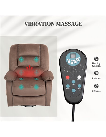 HOMCOM Electric Riser and Recliner Chair with Vibration Massage, Heat, Side Pocket, Brown 713-161V70BN - pic 91446 | FastDaddyshop