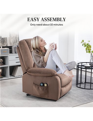 HOMCOM Electric Riser and Recliner Chair with Vibration Massage, Heat, Side Pocket, Brown 713-161V70BN