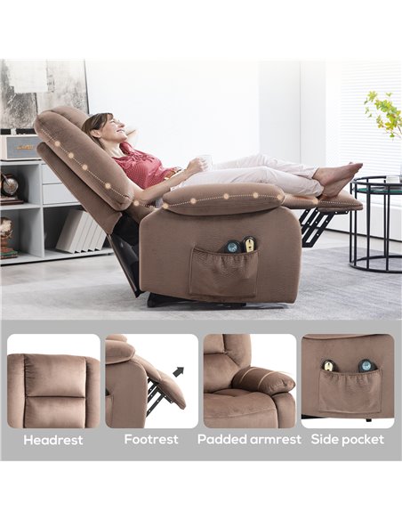 HOMCOM Electric Riser and Recliner Chair with Vibration Massage, Heat, Side Pocket, Brown 713-161V70BN - pic 91450 | FastDaddyshop