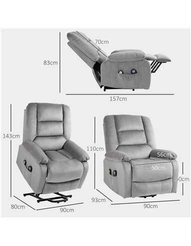 HOMCOM Electric Riser and Recliner Chair with Vibration Massage, Heat, Side Pocket, Grey 713-161V70GY