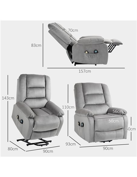HOMCOM Electric Riser and Recliner Chair with Vibration Massage, Heat, Side Pocket, Grey 713-161V70GY - pic 91453 | FastDaddyshop