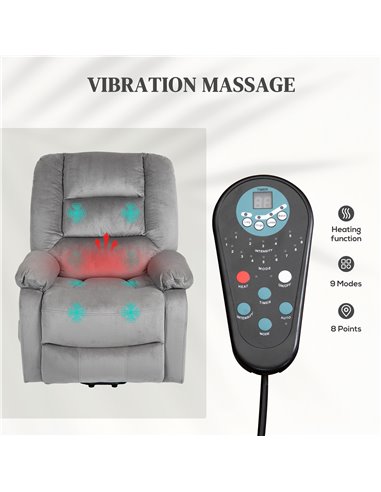 HOMCOM Electric Riser and Recliner Chair with Vibration Massage, Heat, Side Pocket, Grey 713-161V70GY