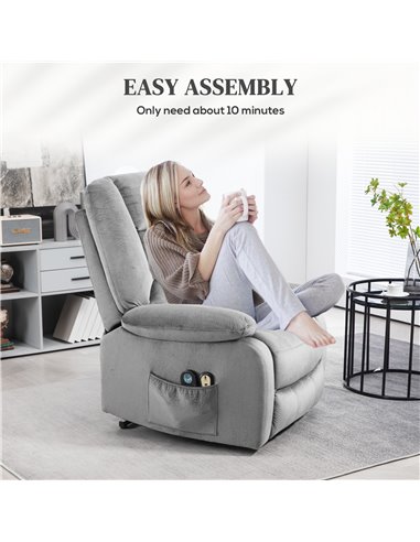 HOMCOM Electric Riser and Recliner Chair with Vibration Massage, Heat, Side Pocket, Grey 713-161V70GY
