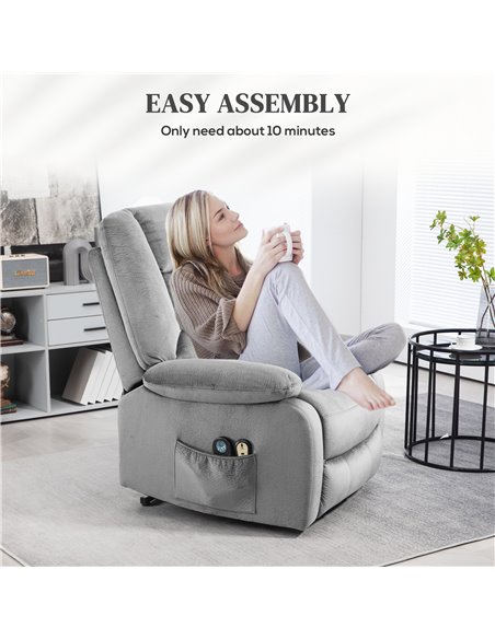 HOMCOM Electric Riser and Recliner Chair with Vibration Massage, Heat, Side Pocket, Grey 713-161V70GY - pic 91458 | FastDaddyshop