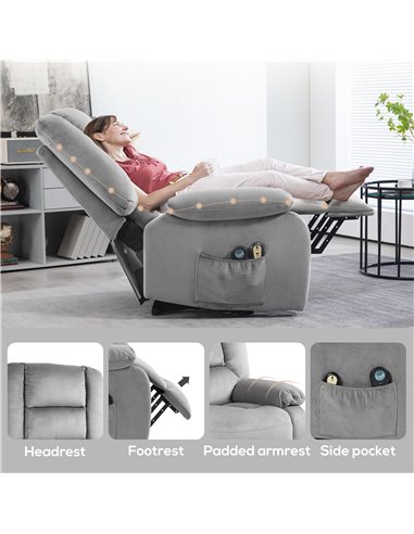 HOMCOM Electric Riser and Recliner Chair with Vibration Massage, Heat, Side Pocket, Grey 713-161V70GY