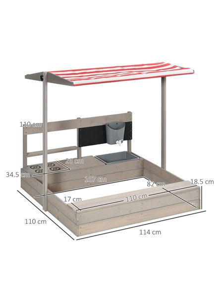 Outsunny Kids Wooden Sandbox w/ Canopy, Kitchen Toys, Seat, Storage, for 3-7 Years Old Outdoor Play - pic 9146 | FastDaddyshop
