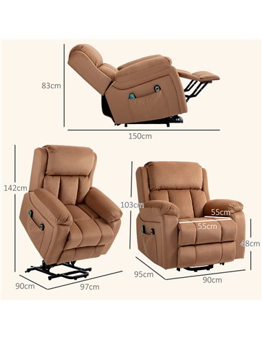 HOMCOM Power Lift Riser and Recliner Chair with Vibration Massage, Heat, Side Pocket, Brown 713-167V70BN
