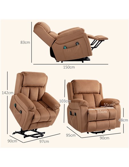 HOMCOM Power Lift Riser and Recliner Chair with Vibration Massage, Heat, Side Pocket, Brown 713-167V70BN - pic 91462 | FastDaddyshop