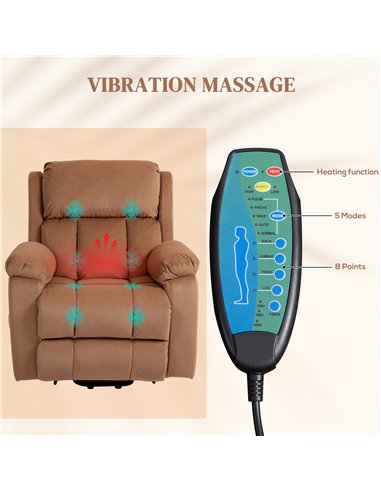 HOMCOM Power Lift Riser and Recliner Chair with Vibration Massage, Heat, Side Pocket, Brown 713-167V70BN
